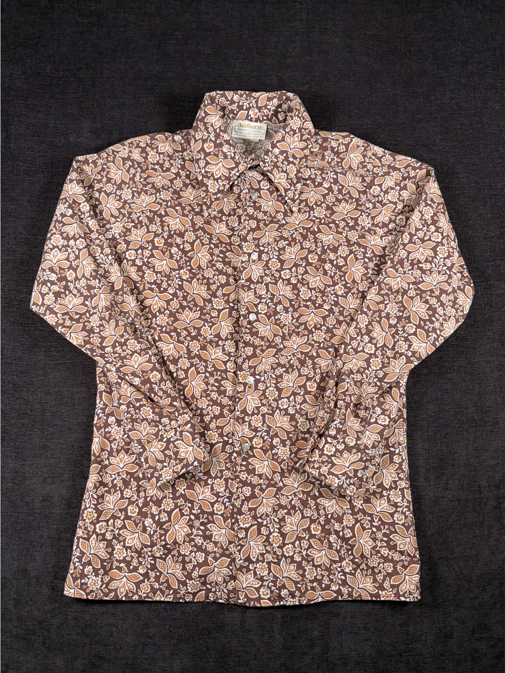 Vintage Andhurst Brown Floral Button-Up Shirt 50% Polyester 50% Cotton, Size 18